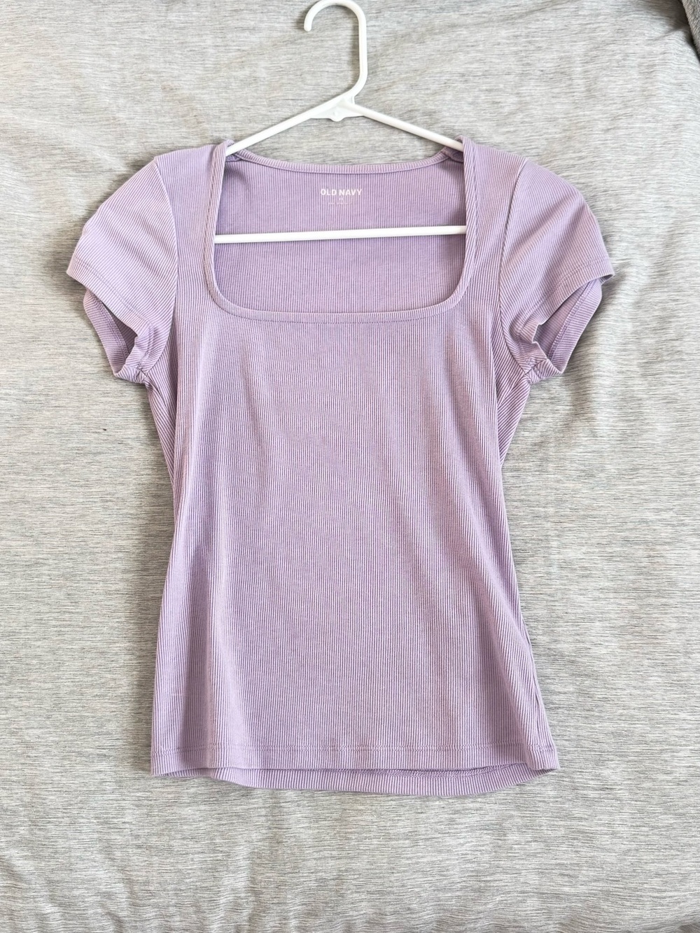 Old Navy Lavender Ribbed Square-Neck Short Sleeve Top